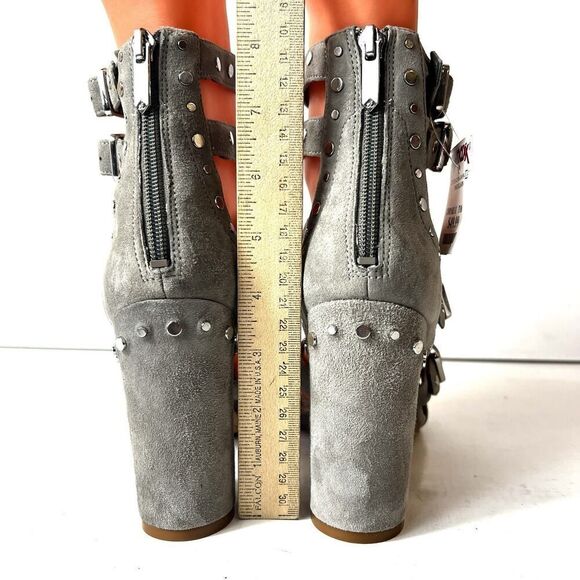 Sam Edelman Womens 7.5 M Gray Suede Studded Cage Ultra High Heel Sandal Open Toe - Picture 4 of 10